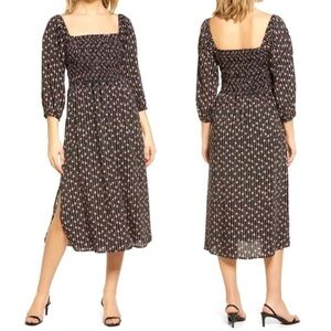 Wayf midi dress with smocking and small floral print